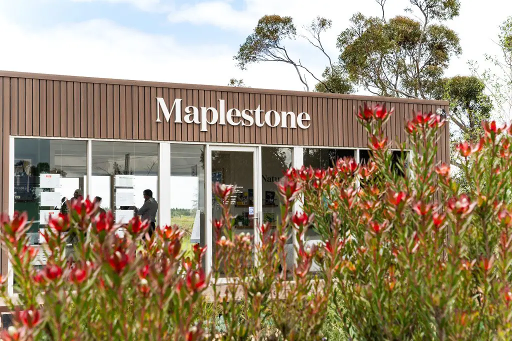 Photography - an image of the exterior signage of Maplestone's sales office, Sunbury.